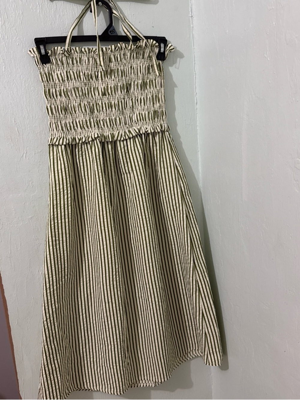 Women’s halter Striped Olive dress.